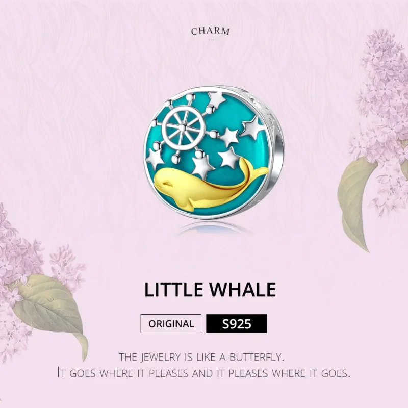 (image for) Silver & Gold-Plated Baby Whale Charm - PANDORA Style - SCC1296 - View 2
