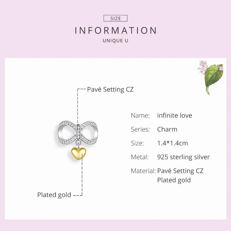 (image for) Silver & Gold-Plated Infinite Love Charm - PANDORA Style - SCC1300 - View 3