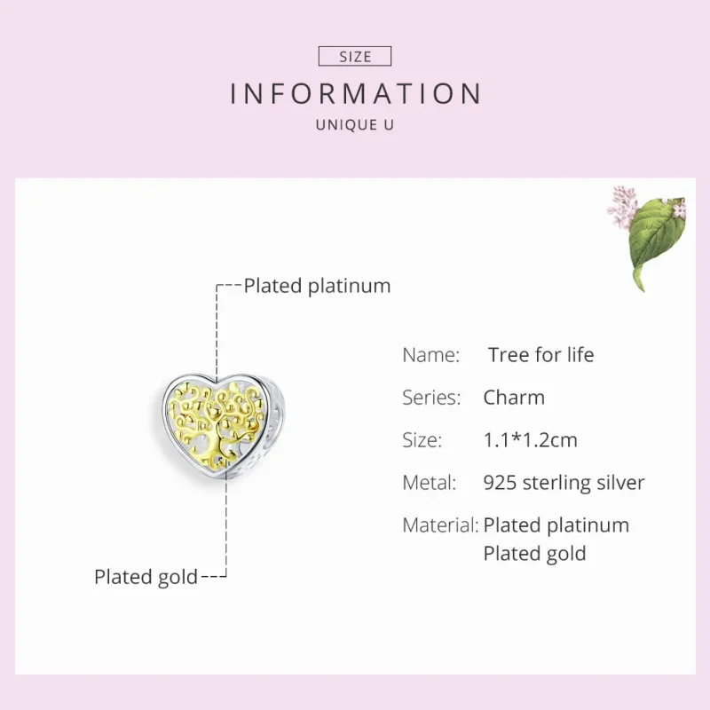 (image for) Silver & Gold-Plated Life Tree Charm - PANDORA Style - SCC1264 - View 3