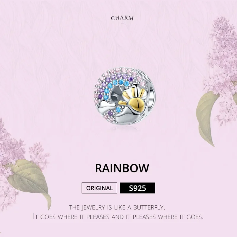 (image for) Silver & Gold-Plated Rainbow & Sun Charm - PANDORA Style - SCC1255 - View 2