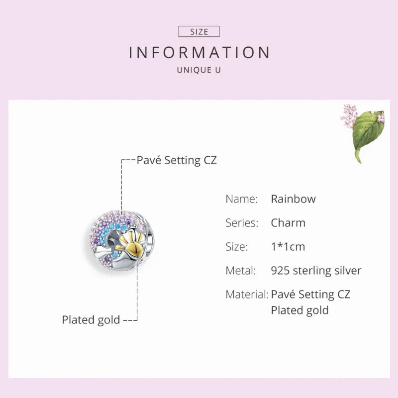 (image for) Silver & Gold-Plated Rainbow & Sun Charm - PANDORA Style - SCC1255 - View 3