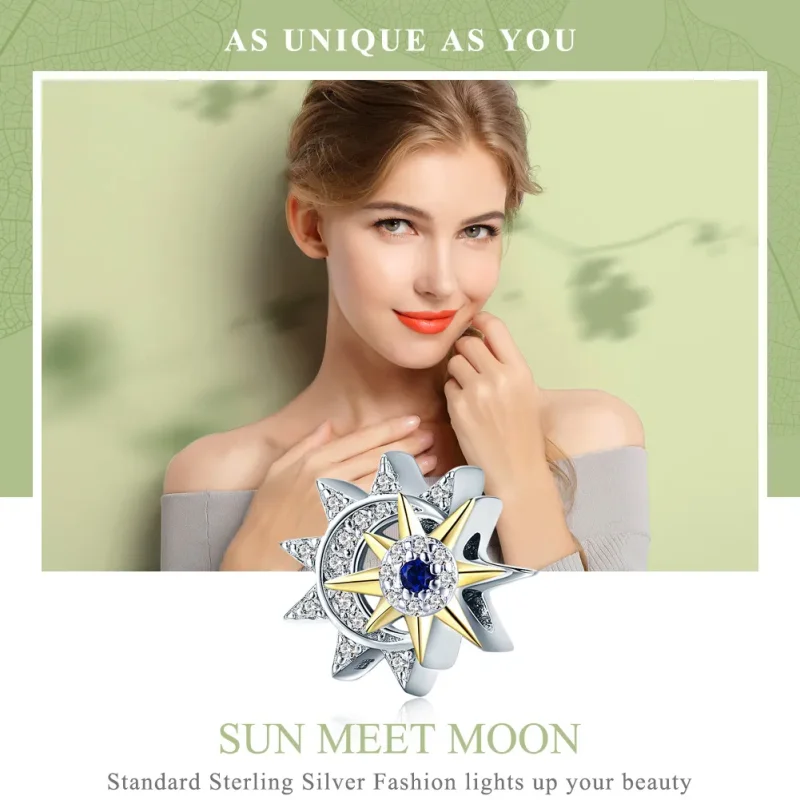 (image for) Silver & Gold-Plated Sun Meets Moon Charm - PANDORA Style - SCC1137 - View 2