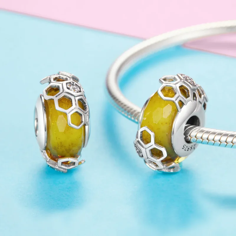 (image for) Silver Honeycomb Glass Murano Charm - PANDORA Style - SCC1073 - View 3
