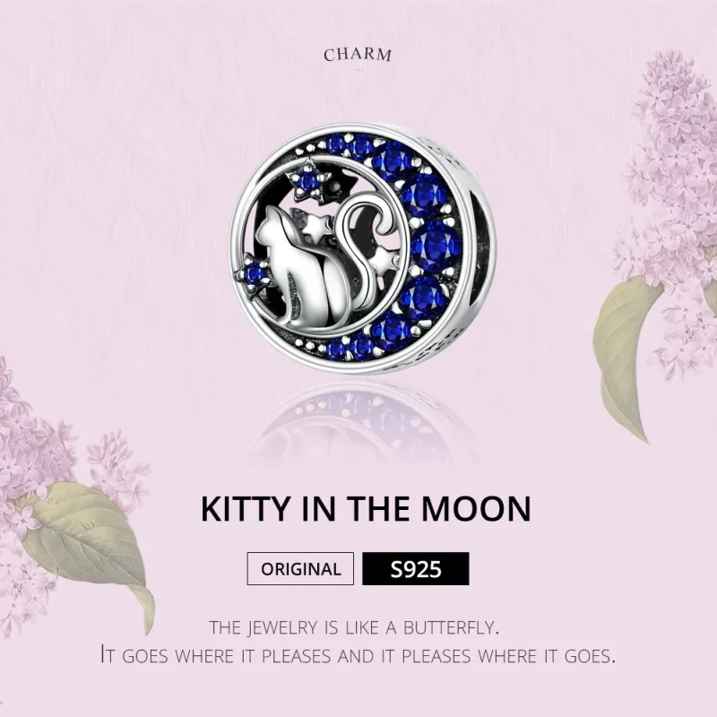 (image for) Silver Kitty In The Moon Charm - PANDORA Style - SCC1204 - View 2