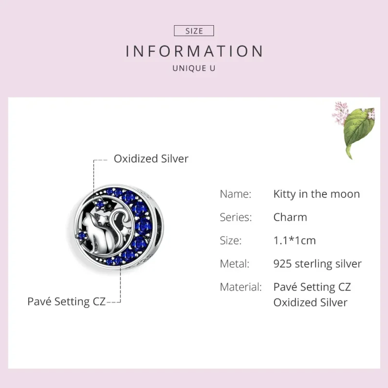 (image for) Silver Kitty In The Moon Charm - PANDORA Style - SCC1204 - View 3
