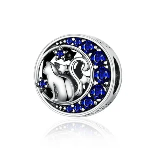 (image for) Silver Kitty In The Moon Charm - PANDORA Style - SCC1204