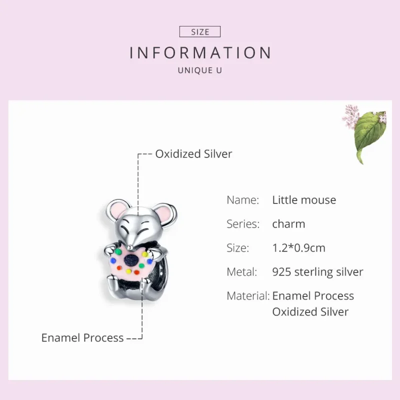 (image for) Silver Little Mouse Charm - PANDORA Style - SCC1318 - View 3