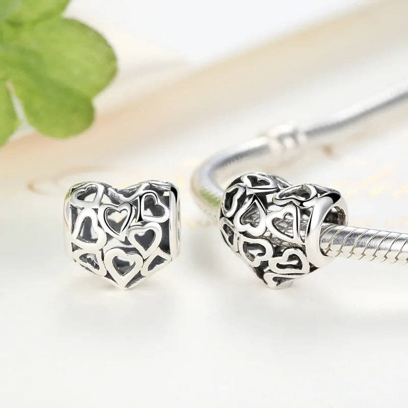 (image for) Silver Openwork Hearts Charm - PANDORA Style - SCC024 - View 2
