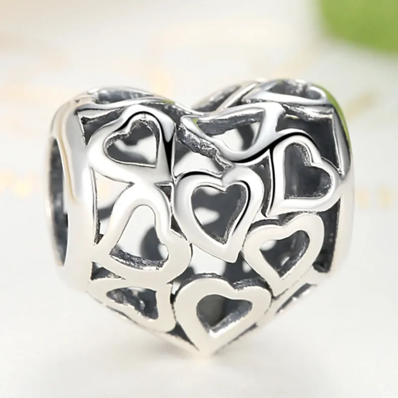 (image for) Silver Openwork Hearts Charm - PANDORA Style - SCC024 - View 3