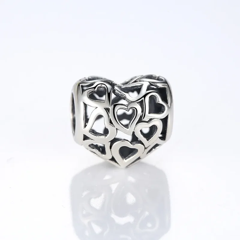 (image for) Silver Openwork Hearts Charm - PANDORA Style - SCC024 - View 5