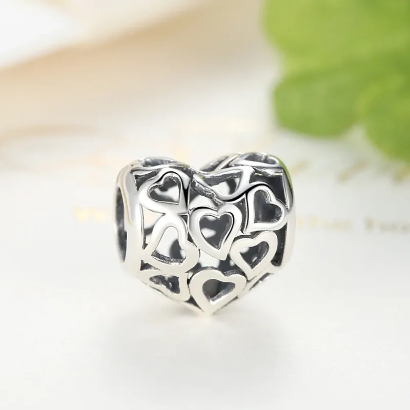 (image for) Silver Openwork Hearts Charm - PANDORA Style - SCC024 - View 6
