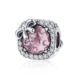 (image for) Silver Pavé Pink Bow Charm - PANDORA Style - SCC1058-Pk
