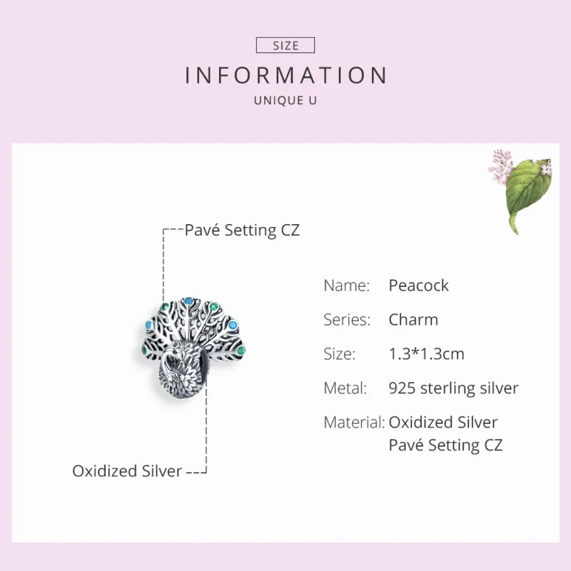 (image for) Silver Peacock Charm - PANDORA Style - SCC1260 - View 3