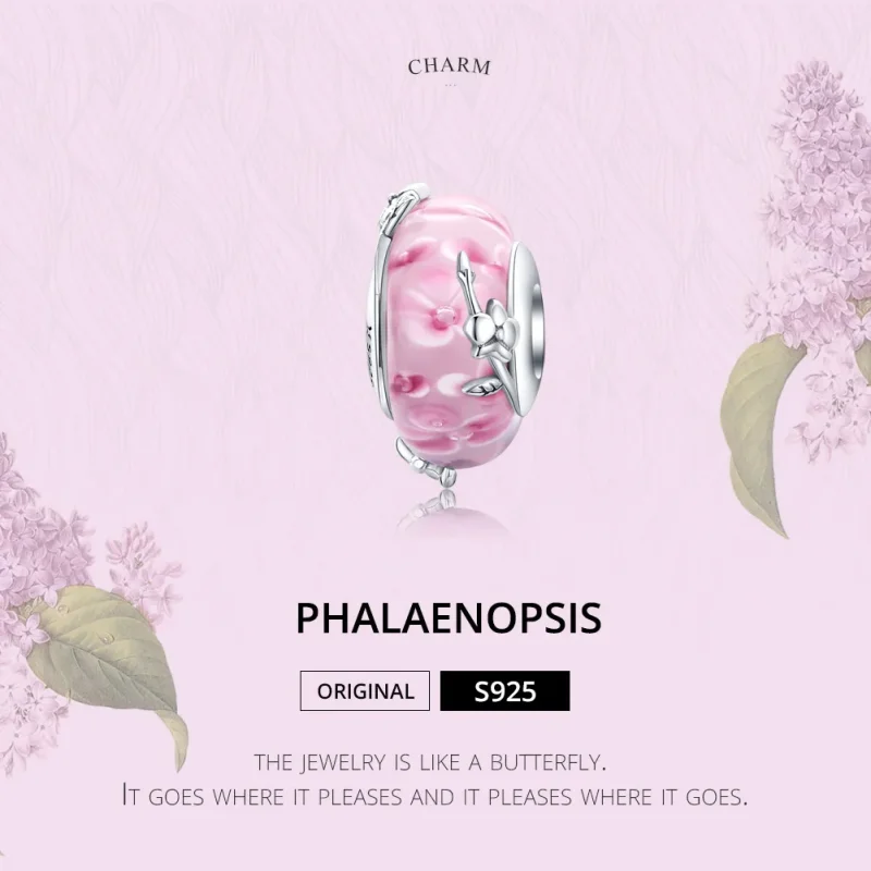 (image for) Silver Phalaenopsis Murano Glass Charm - PANDORA Style - SCC1281 - View 2