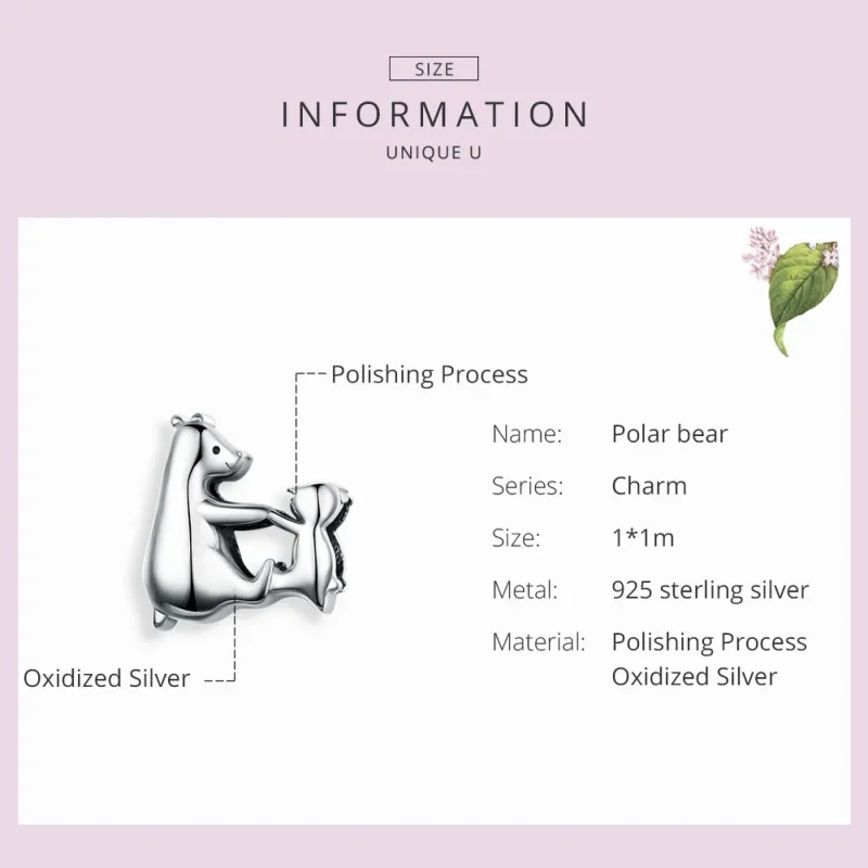 (image for) Silver Polar Bear Mother and Child Charm - PANDORA Style - SCC1207 - View 3