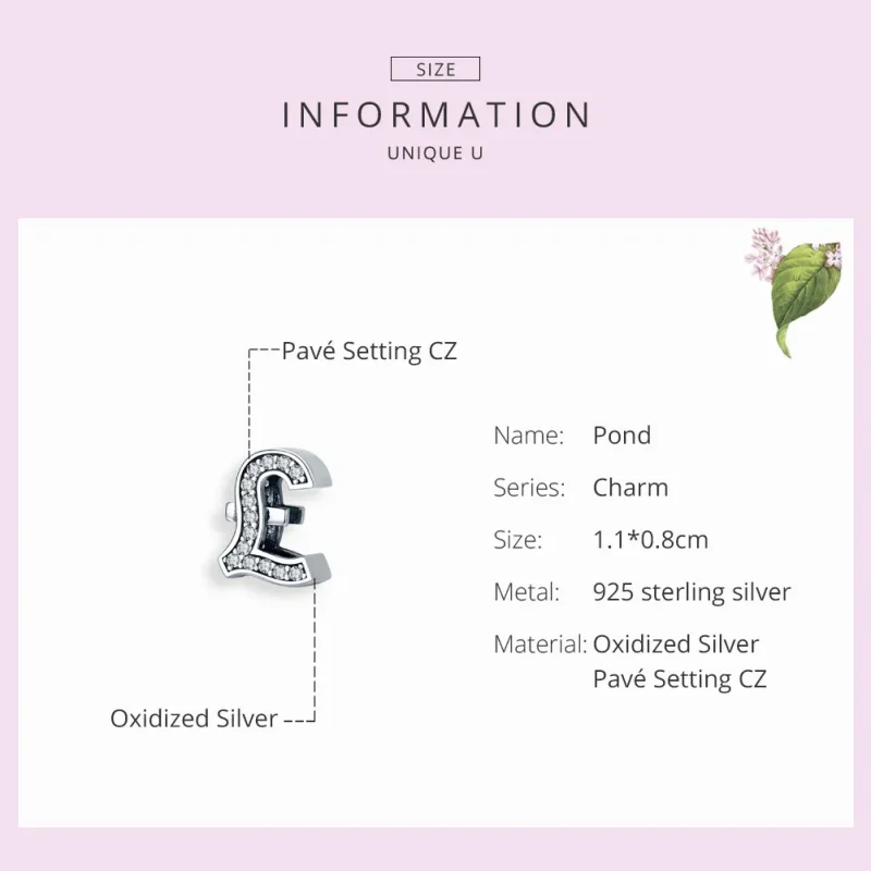 (image for) Silver Pound Sign Charm - PANDORA Style - SCC1269 - View 3