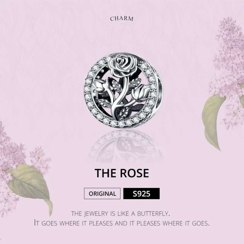 (image for) Silver Rose Flower Charm - PANDORA Style - SCC1189 - View 2