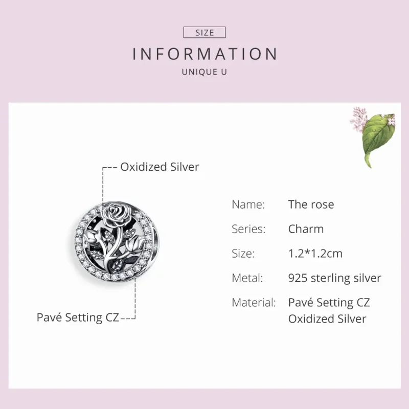 (image for) Silver Rose Flower Charm - PANDORA Style - SCC1189 - View 3