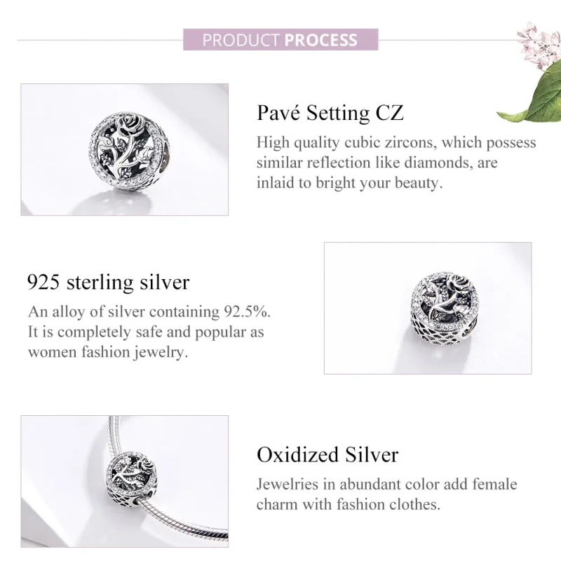 (image for) Silver Rose Flower Charm - PANDORA Style - SCC1189 - View 4