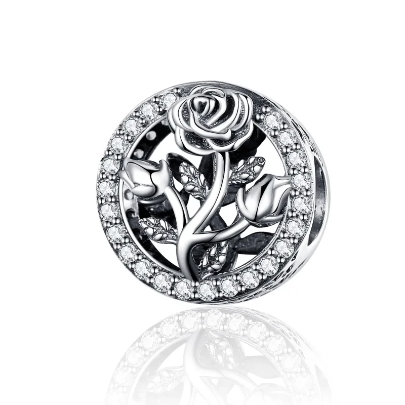 (image for) Silver Rose Flower Charm - PANDORA Style - SCC1189 - Product Image