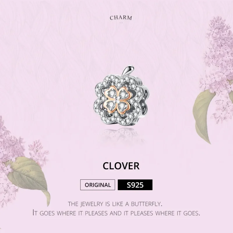 (image for) Silver & Rose Gold Four-Leaf Clover Charm - PANDORA Style - SCC1247 - View 2