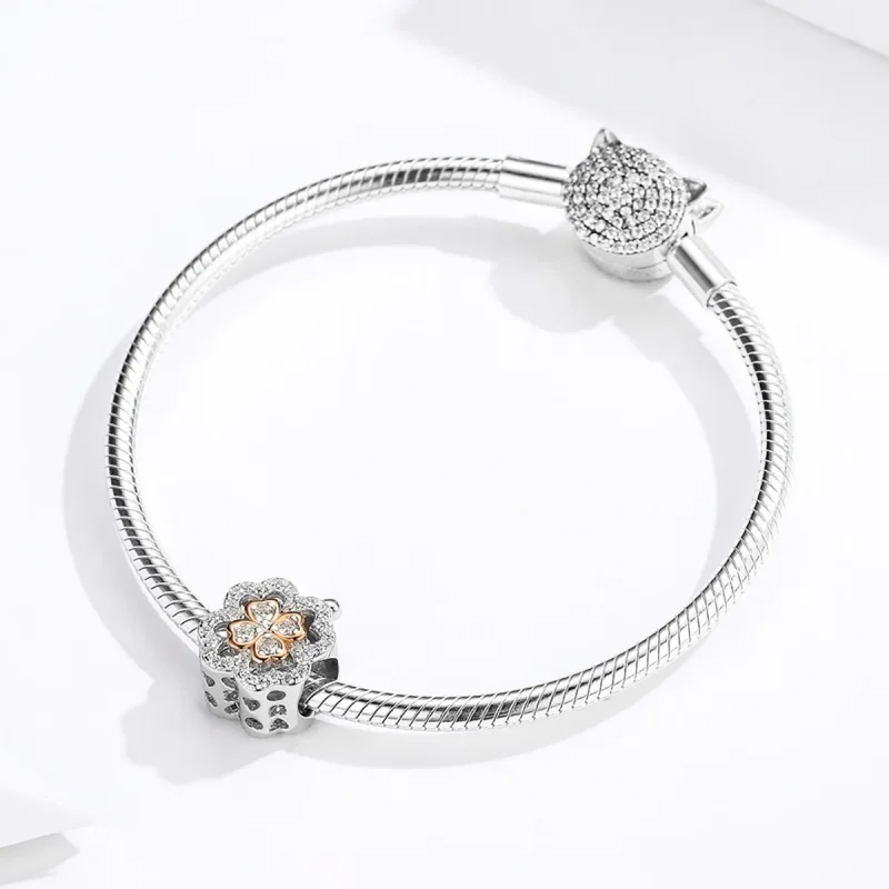 (image for) Silver & Rose Gold Four-Leaf Clover Charm - PANDORA Style - SCC1247 - View 3