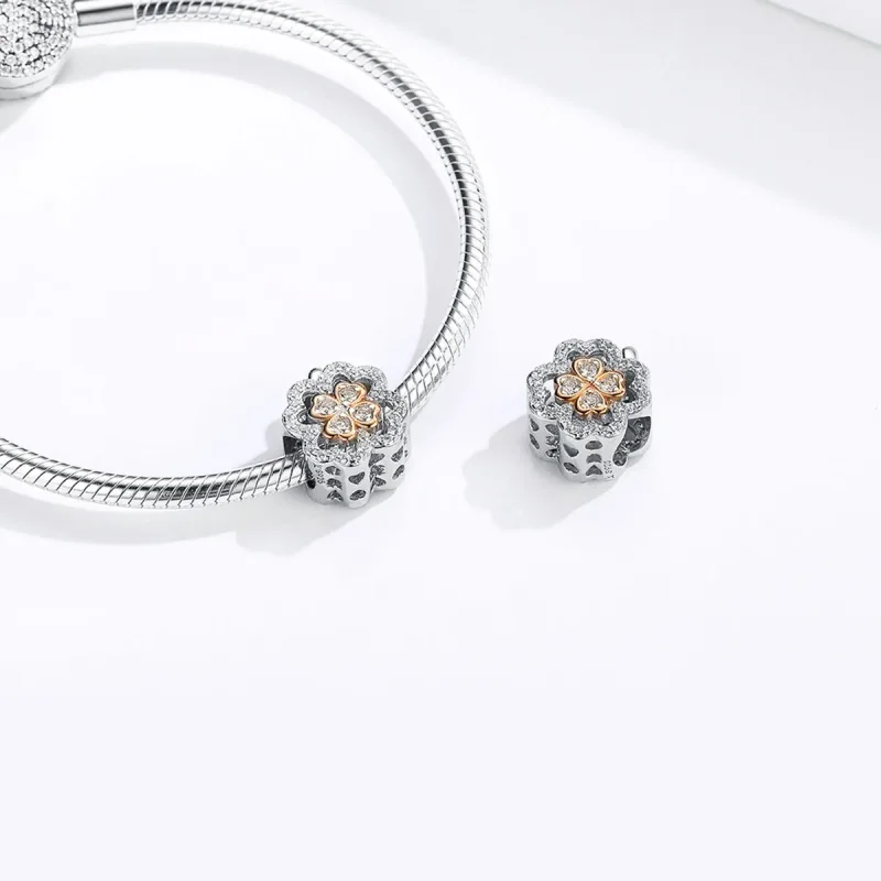 (image for) Silver & Rose Gold Four-Leaf Clover Charm - PANDORA Style - SCC1247 - View 4