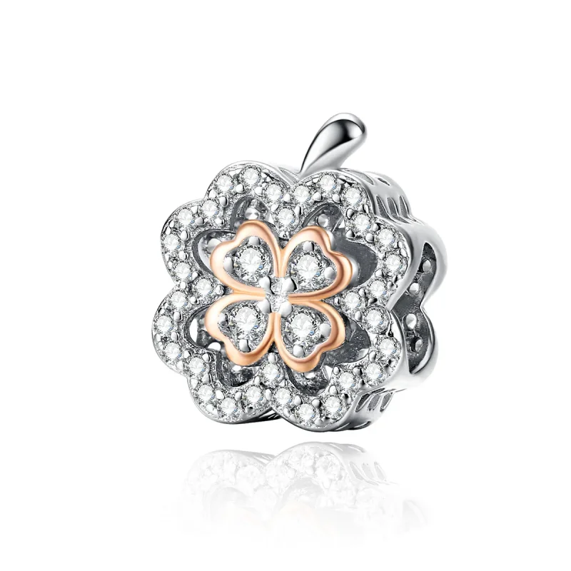 (image for) Silver & Rose Gold Four-Leaf Clover Charm - PANDORA Style - SCC1247 - Product Image