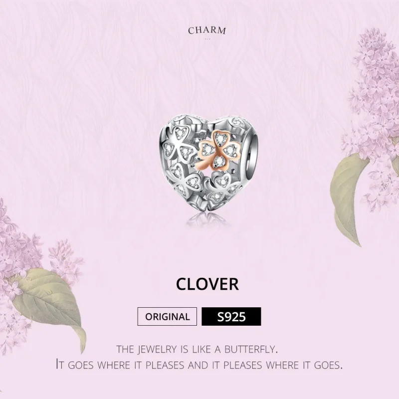 (image for) Silver & Rose Gold Four-Leaf Clover Charm - PANDORA Style - SCC1248 - View 2