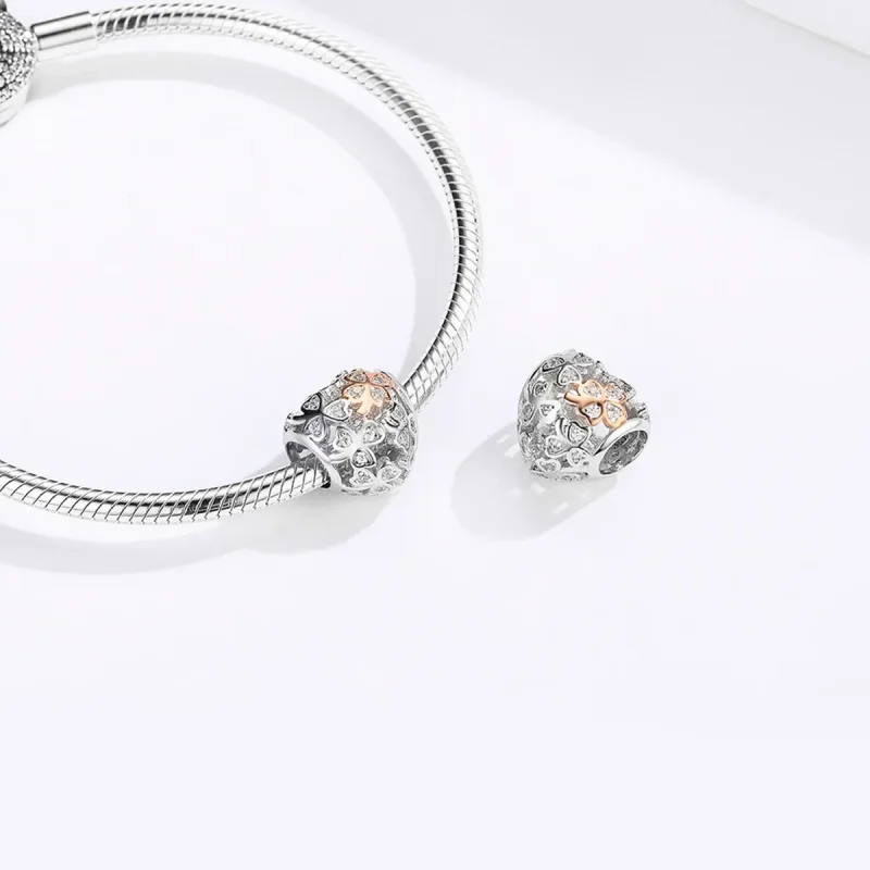 (image for) Silver & Rose Gold Four-Leaf Clover Charm - PANDORA Style - SCC1248 - View 4