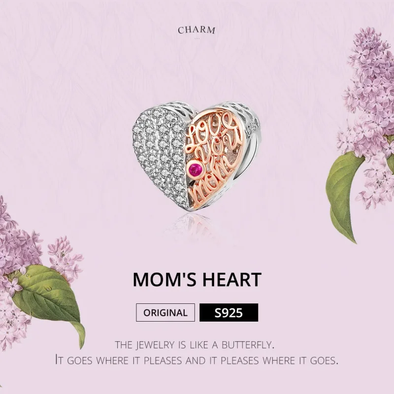 (image for) Silver & Rose Gold Mom Heart Charm - PANDORA Style - SCC1173 - View 2