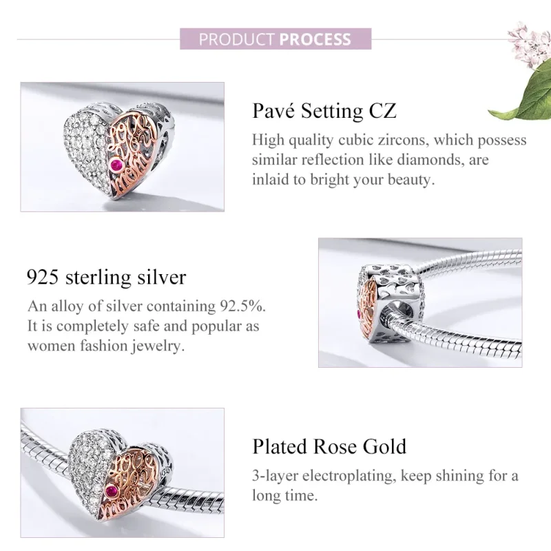 (image for) Silver & Rose Gold Mom Heart Charm - PANDORA Style - SCC1173 - View 4