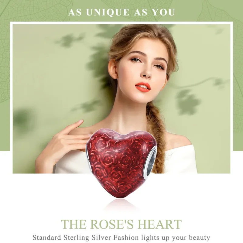 (image for) Silver Rose Heart Charm - PANDORA Style - SCC1064 - View 2