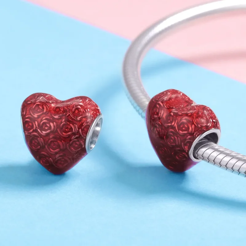 (image for) Silver Rose Heart Charm - PANDORA Style - SCC1064 - View 4