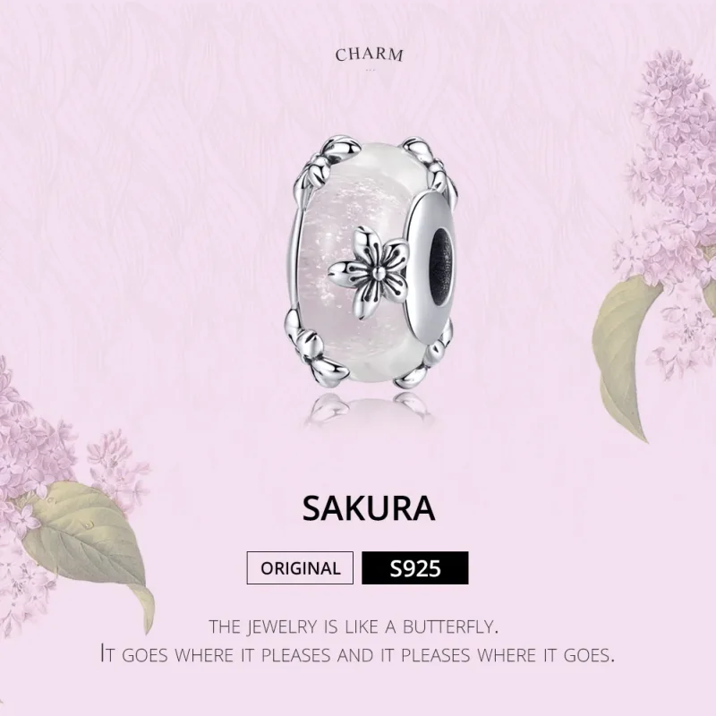 (image for) Silver Sakura Murano Glass Charm - PANDORA Style - SCC1302 - View 2