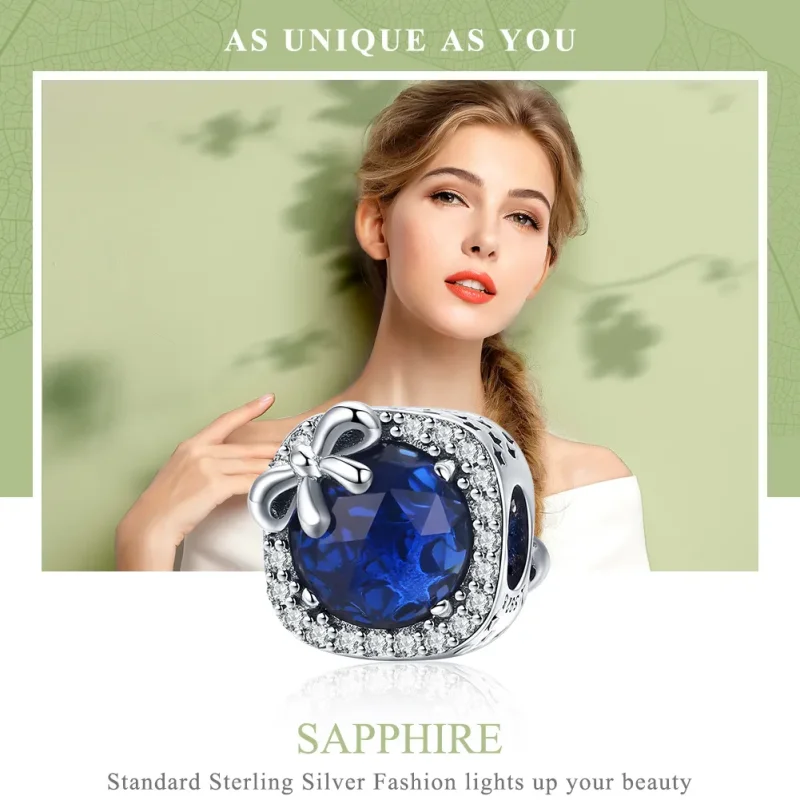 (image for) Silver Sapphire Charm - PANDORA Style - SCC1058 - View 2