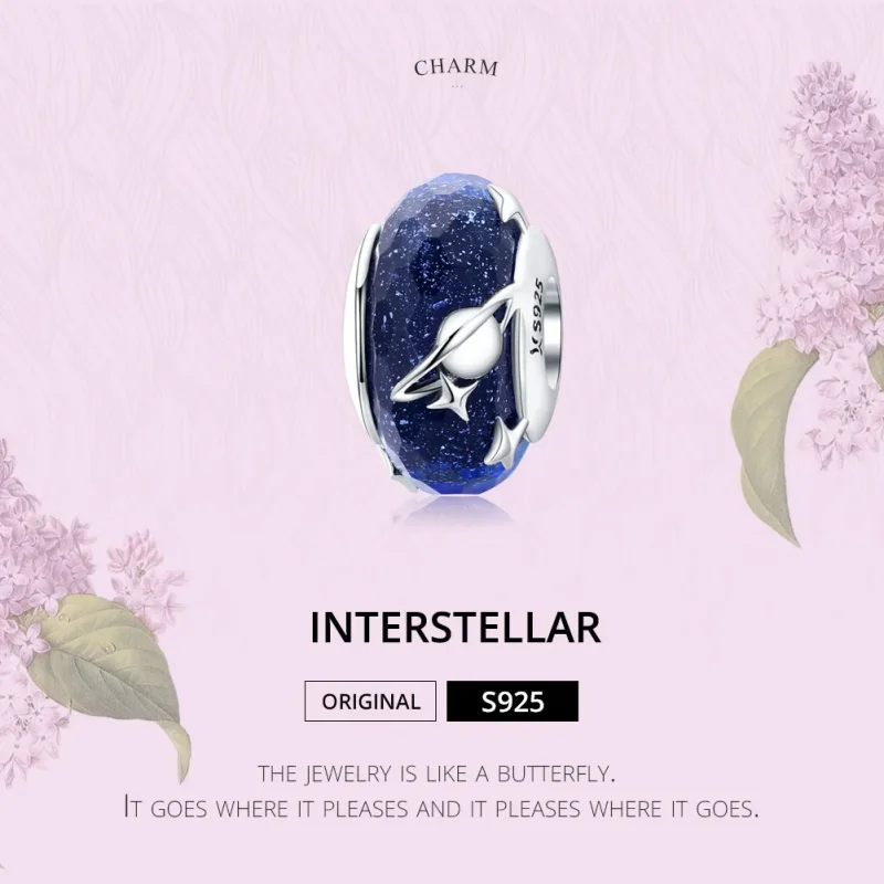 (image for) Silver Starry Sky Murano Glass Charm - PANDORA Style - SCC1284 - View 2