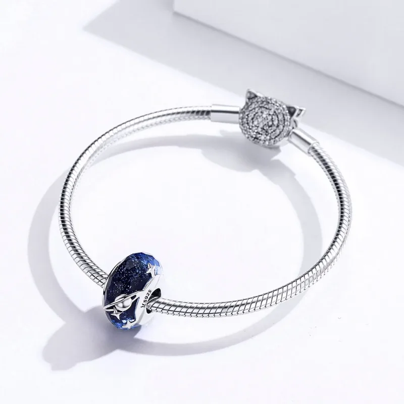 (image for) Silver Starry Sky Murano Glass Charm - PANDORA Style - SCC1284 - View 4
