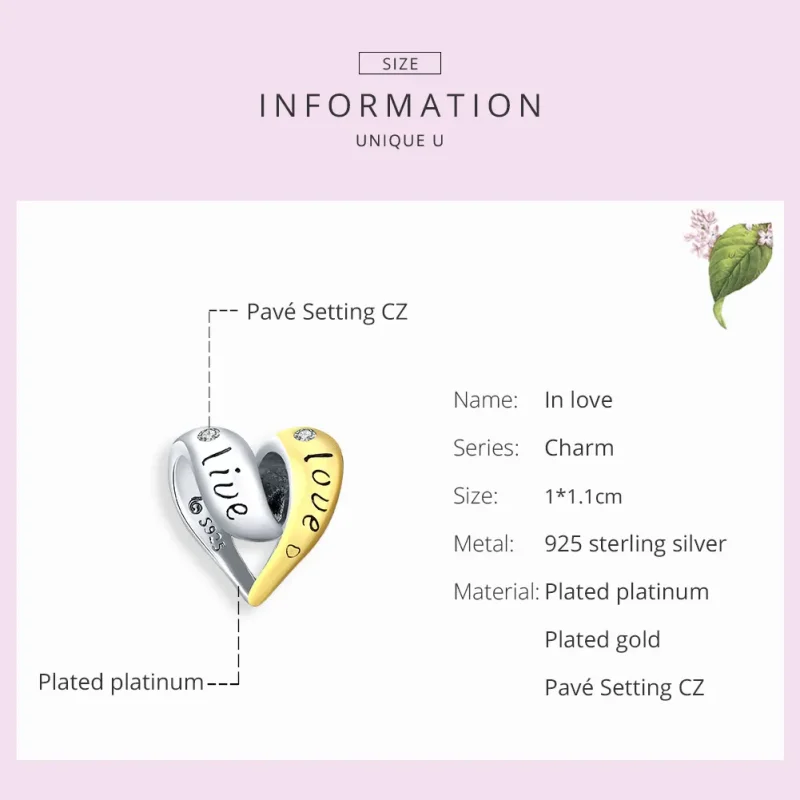 (image for) Two Tone Pandora Style Charm, Bicolor In Love - BSC227 - View 6