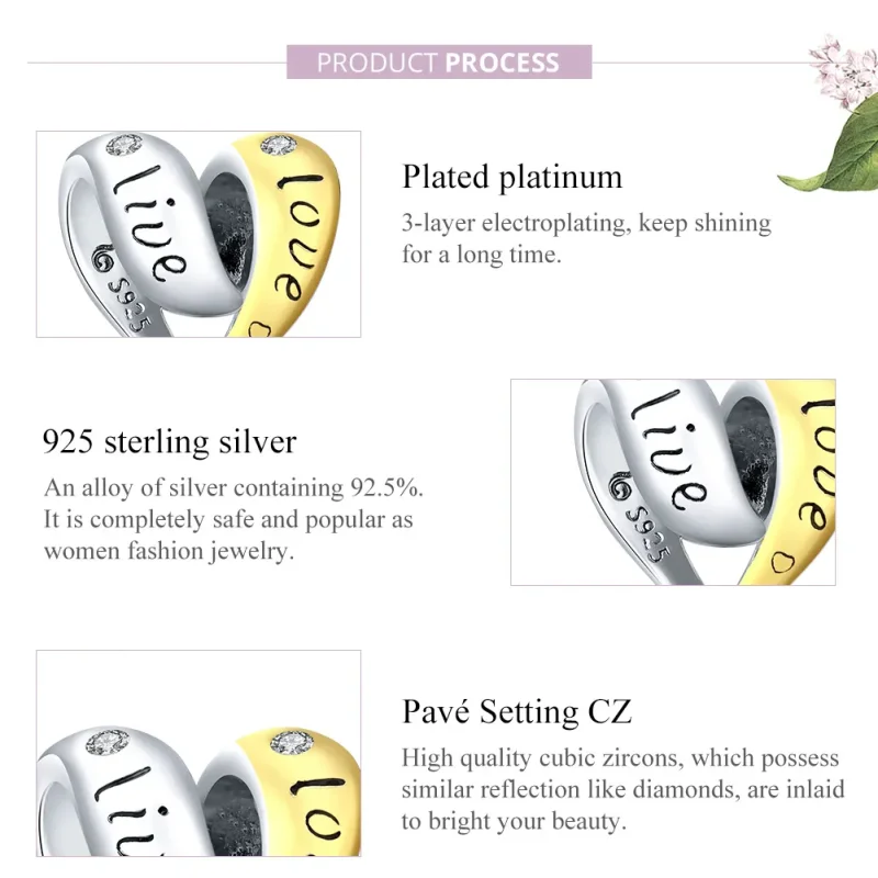 (image for) Two Tone Pandora Style Charm, Bicolor In Love - BSC227 - View 7