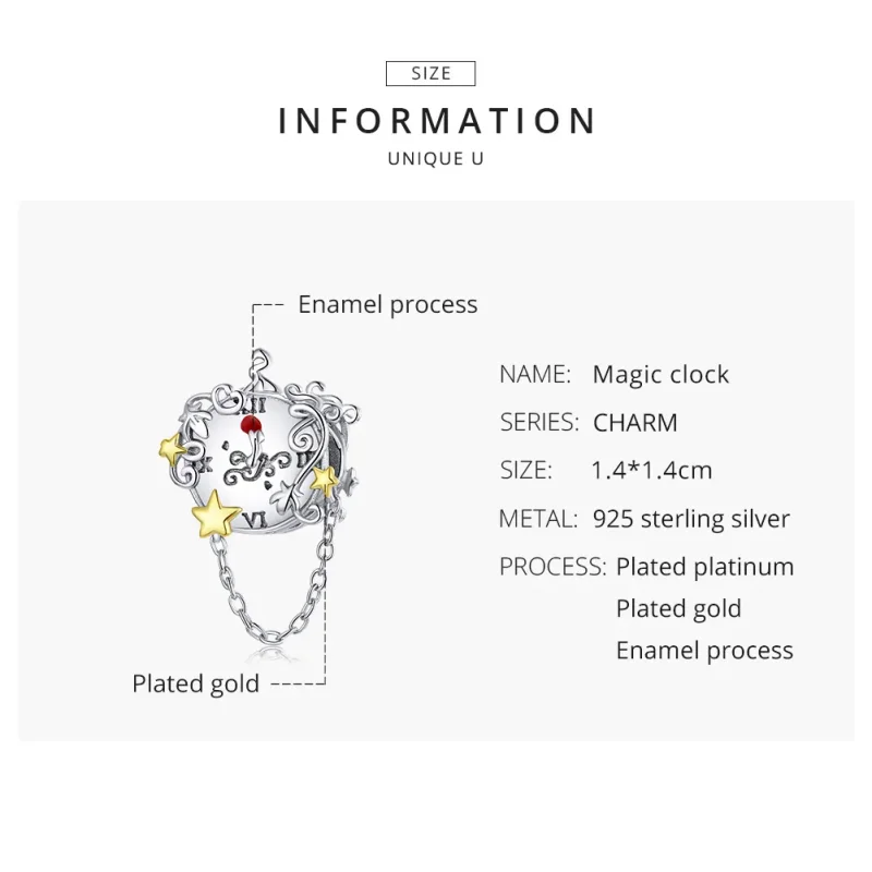 (image for) Two Tone Pandora Style Charm, Bicolor Magic Clock - BSC406 - View 8