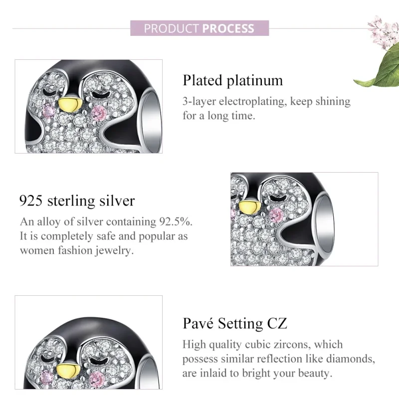 (image for) Two Tone Pandora Style Charm, Bicolor Penguin - BSC126 - View 7