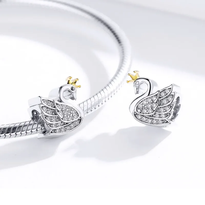 (image for) Two Tone Pandora Style Charm, Bicolor Princess Swan - SCC1343 - View 4