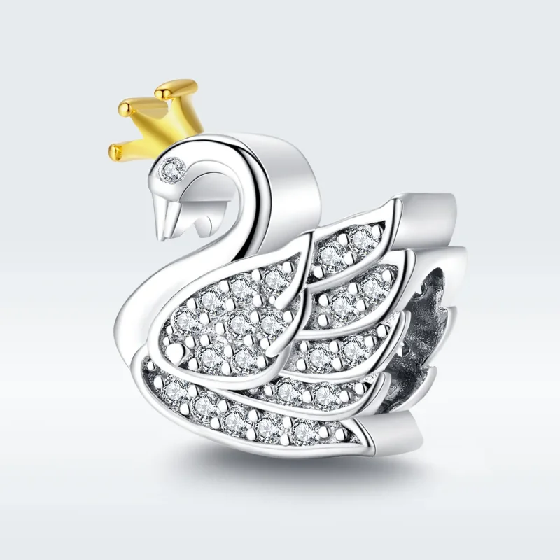 (image for) Two Tone Pandora Style Charm, Bicolor Princess Swan - SCC1343 - View 5