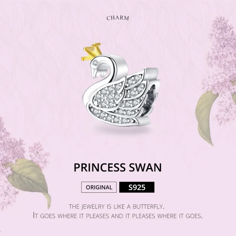 (image for) Two Tone Pandora Style Charm, Bicolor Princess Swan - SCC1343 - View 6