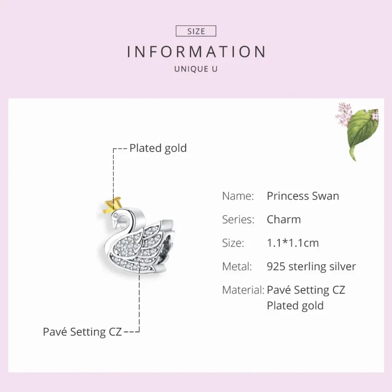 (image for) Two Tone Pandora Style Charm, Bicolor Princess Swan - SCC1343 - View 7