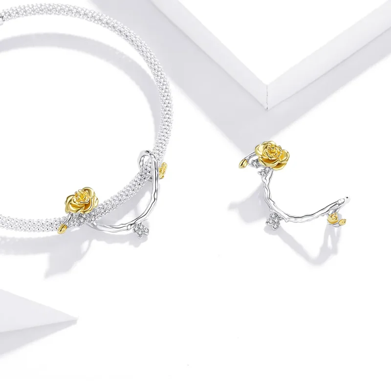 (image for) Two Tone Pandora Style Charm, Bicolor Rose Vines - BSC322 - View 4