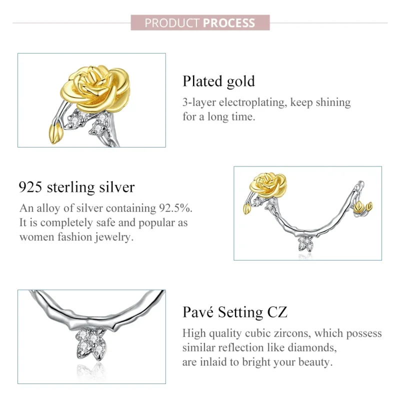 (image for) Two Tone Pandora Style Charm, Bicolor Rose Vines - BSC322 - View 7