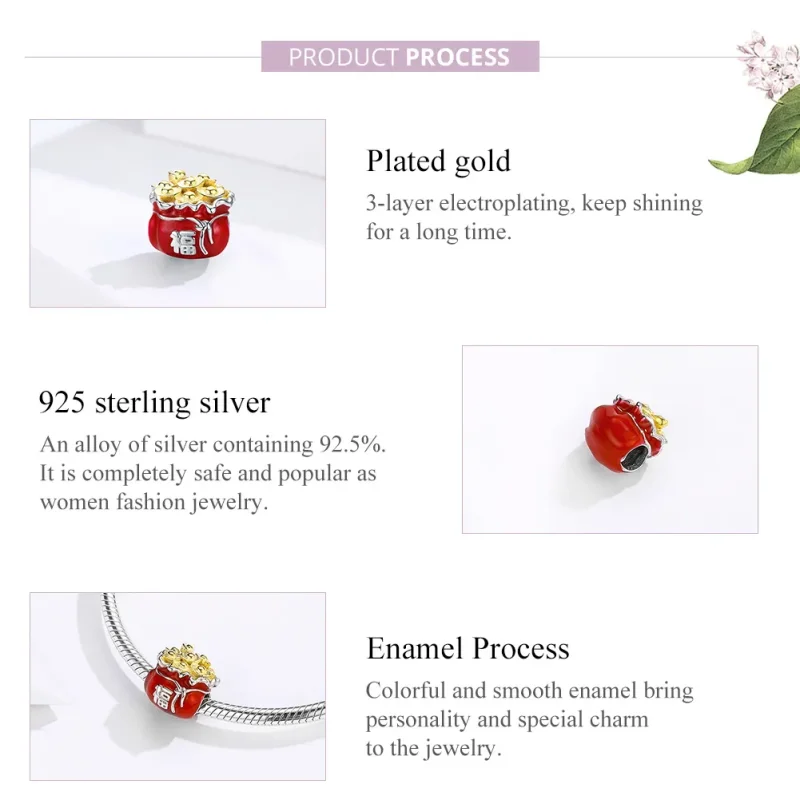 (image for) Two Tone Pandora Style Charm, Chinese Lucky Bag - BSC100 - View 8