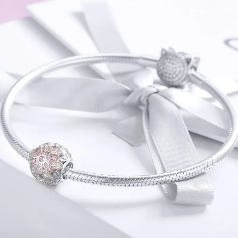 (image for) Two Tone Pandora Style Charm, Flowers - SCC922 - View 3